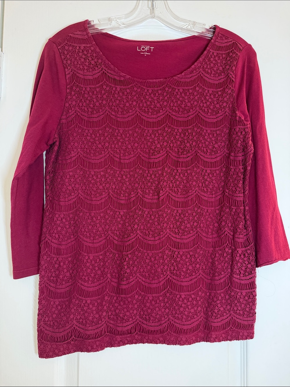 LOFT Long Sleeve Lace Overlay Tunic Dress - Berry Red